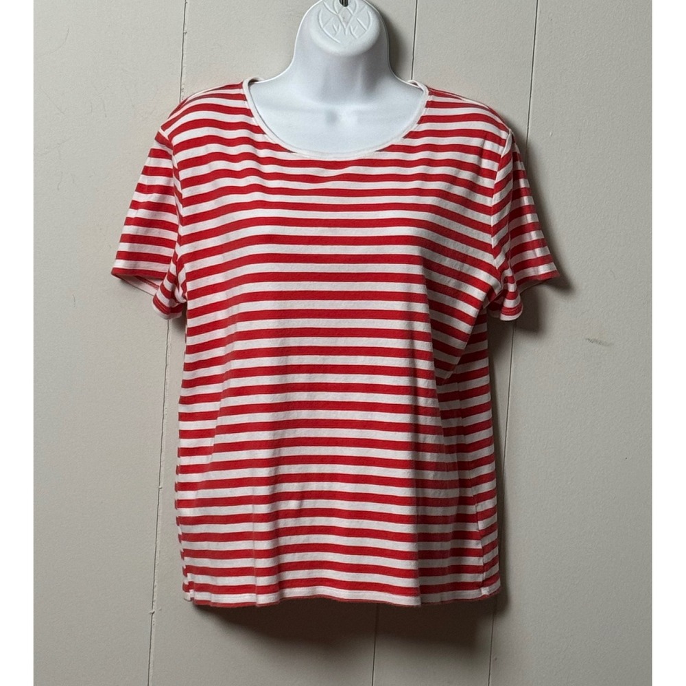 Croft & Barrow Classic Tee Womens Red White Stripe Short Sleeve 100% Cotton Sz L